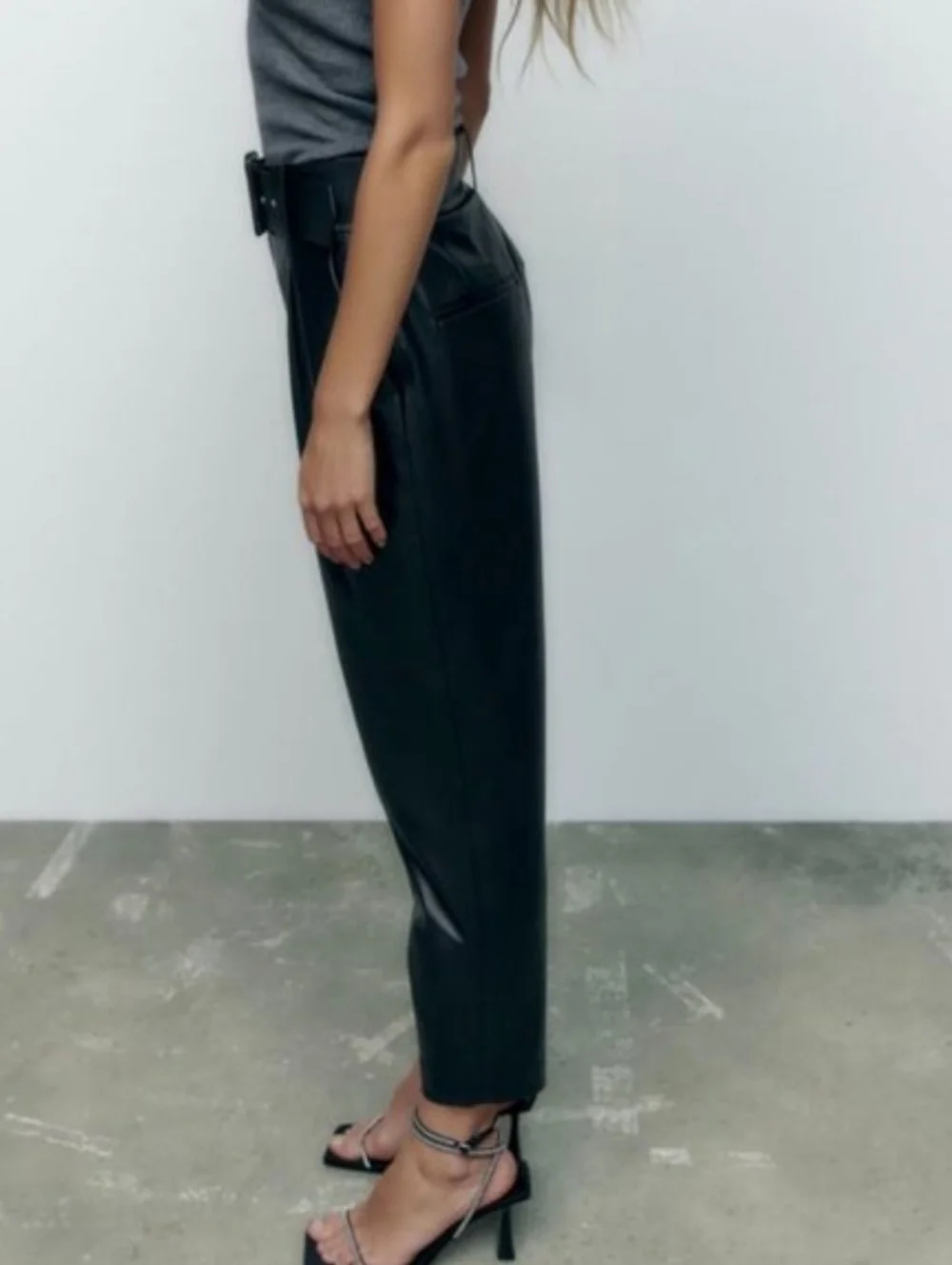 ZARA * FAUX LEATHER BELTED PANTS BLACK Size XS
